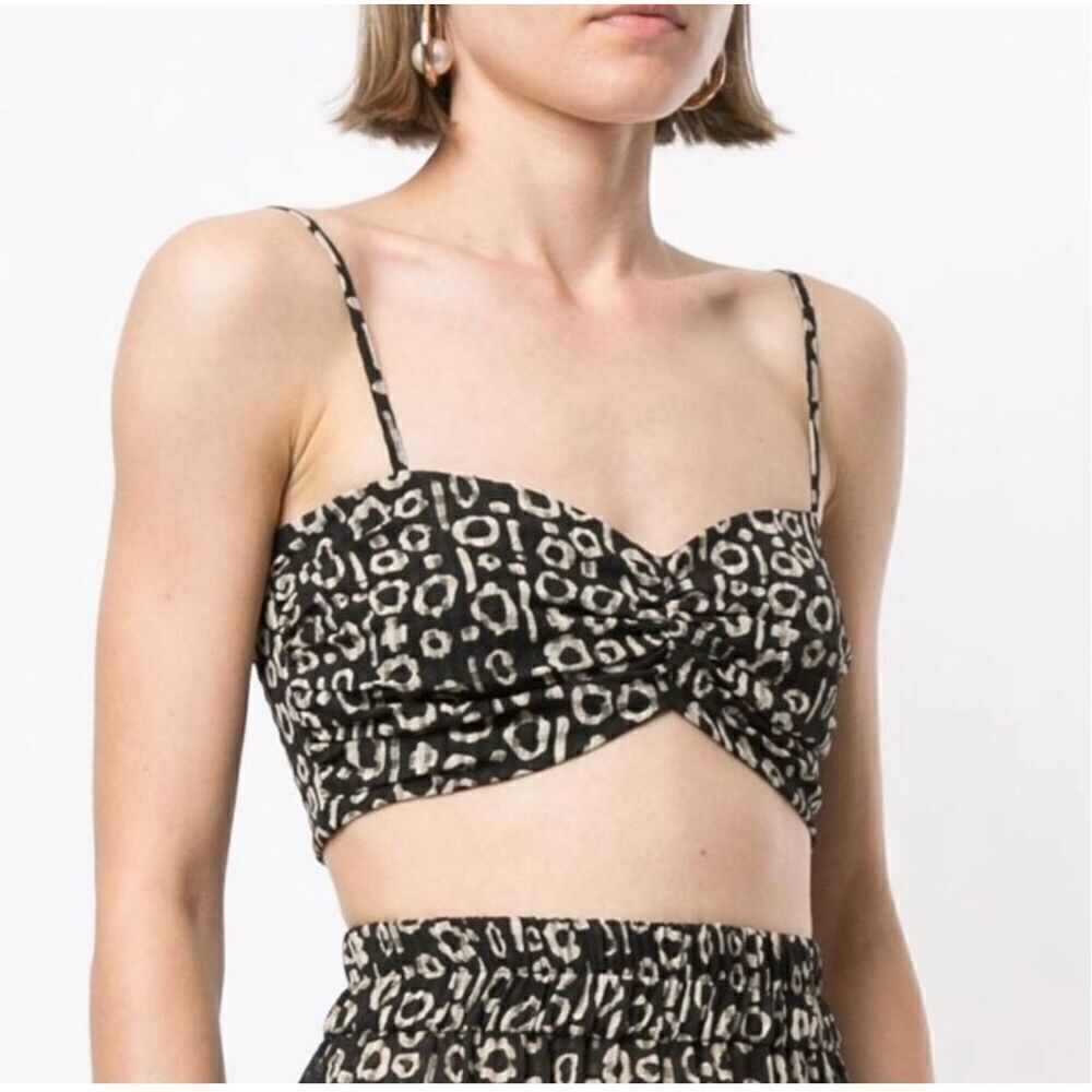 NWT Alexis Abstract Print Smocked Back Lined Bambi Cropped Top Black Size XS
